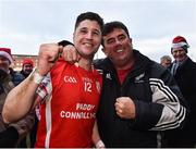 4 December 2016; David Treacy of Cuala celebrates with RTE commentator Des Cahill at the end of the game AIB Leinster GAA Hurling Senior Club Championship Final match between O'Loughlin Gaels and Cuala at O'Moore Park in Portlaoise, Co Laois. Photo by David Maher/Sportsfile