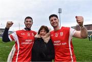 4 December 2016; Brothers Sean, left, and David Treacy of Cuala celebrate with their mother Fiona at the end of the game AIB Leinster GAA Hurling Senior Club Championship Final match between O'Loughlin Gaels and Cuala at O'Moore Park in Portlaoise, Co Laois. Photo by David Maher/Sportsfile