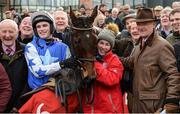 4 December 2016; Jockey Danny Mullins celebrates with trainer Willie Mullins, right, and winning connections of Airlie Beach after winning the Bar One Racing Royal Bond Novice Hurdle at Fairyhouse Racecourse in Ratoath Co Meath. Photo by Cody Glenn/Sportsfile