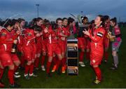 4 December 2016; Shelbourne FC captain Pearl Slattery lifts the cup following the Continental Tyres Women's National League game between Peamount United and Shelbourne FC at Greenogue in Newcastle, Dublin. Photo by Ramsey Cardy/Sportsfile