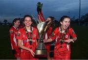 4 December 2016; Shelbourne FC's Leanne Kiernan, left, Sarah Rowe, centre, and Alex Kavanagh following their victory in the Continental Tyres Women's National League game between Peamount United and Shelbourne FC at Greenogue in Newcastle, Dublin. Photo by Ramsey Cardy/Sportsfile