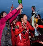 4 December 2016; Shelbourne FC players pour champagne on Noelle Murray following the Continental Tyres Women's National League game between Peamount United and Shelbourne FC at Greenogue in Newcastle, Dublin. Photo by Ramsey Cardy/Sportsfile
