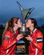 4 December 2016; Shelbourne FC's Siobhan Killeen, left, and captain Pearl Slattery with the trophy following the Continental Tyres Women's National League game between Peamount United and Shelbourne FC at Greenogue in Newcastle, Dublin. Photo by Ramsey Cardy/Sportsfile