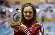 4 December 2016; Mona McSharry of Marlins SC, Dublin, with her award as Swim Ireland junior performance athlete of the year 2016 at the Irish Short Course swimming Championships at Lagan Valley Leisureplex, Lisburn, Co Antrim. Photo by Oliver McVeigh/Sportsfile