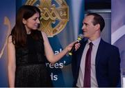 3 December 2016; David Coldrick, Meath, is interviewed by MC Joanne Cantwell at the GAA National Referees' Awards Banquet 2016 at Croke Park in Dublin. Photo by Cody Glenn/Sportsfile