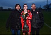 4 December 2016; Shelbourne FC's Siobhan Killeen with her parents following the Continental Tyres Women's National League game between Peamount United and Shelbourne FC at Greenogue in Newcastle, Dublin. Photo by Ramsey Cardy/Sportsfile