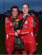 4 December 2016; Shelbourne FC's Sophie Watters, left, and Siobhan Killeen with the trophy following the Continental Tyres Women's National League game between Peamount United and Shelbourne FC at Greenogue in Newcastle, Dublin. Photo by Ramsey Cardy/Sportsfile