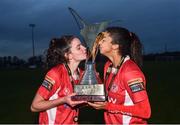 4 December 2016; Shelbourne FC's Leanne Kiernan, left, and Gloria Douglas with the trophy following the Continental Tyres Women's National League game between Peamount United and Shelbourne FC at Greenogue in Newcastle, Dublin. Photo by Ramsey Cardy/Sportsfile