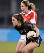 4 December 2016; Amy Ring of  Foxrock Cabinteely in action against Gina Comiskey of Donaghmoyne during the All Ireland Ladies Football Senior Club Championship Final 2016 match between Donaghmoyne and Foxrock Cabinteely at Parnell Park in Dublin. Photo by Sam Barnes/Sportsfile
