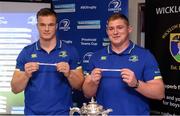 4 December 2016; Leinster players Josh van der Flier, left, formerly of Wicklow RFC, and Tadhg Furlong, formerly of New Ross RFC, draw the team names of Wicklow RFC, left, and Kilkenny RFC, during the Bank of Ireland Leinster Towns Cup Draw at Wicklow RFC in Wicklow Town, Co Wicklow. Photo by Seb Daly/Sportsfile