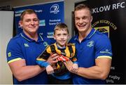 4 December 2016; Leinster players Tadhg Furlong, left, and Josh van der Flier, right, with young David Quinn, age 7, from Wicklow, during the Bank of Ireland Leinster Towns Cup Draw at Wicklow RFC in Wicklow Town, Co Wicklow. Photo by Seb Daly/Sportsfile