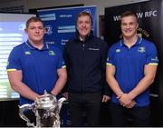 4 December 2016; Leinster players Tadhg Furlong, left, and Josh van der Flier, right, with Andrew Owens, Bank of Ireland Wexford branch manager, during the Bank of Ireland Leinster Towns Cup Draw at Wicklow RFC in Wicklow Town, Co Wicklow. Photo by Seb Daly/Sportsfile