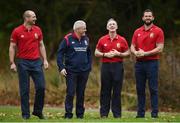 7 December 2016; British & Irish Lions head coach Warren Gatland, 2nd from left, with his coaching team, from left, Steve Borthwick, Rob Howley and Andy Farrell, during the announcement of the British & Irish Lions management team at Carton House in Maynooth, Co Kildare. Photo by Brendan Moran/Sportsfile