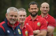 7 December 2016; British & Irish Lions assiatant coach Andy Farrell, with head coach Warren Gatland, and coaches Rob Howley and Steve Borthwick during the announcement of the British & Irish Lions management team at Carton House in Maynooth, Co Kildare. Photo by Brendan Moran/Sportsfile