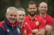 7 December 2016; British & Irish Lions assiatant coach Rob Howley, with head coach Warren Gatland, and coaches Andy Farrell and Steve Borthwick during the announcement of the British & Irish Lions management team at Carton House in Maynooth, Co Kildare. Photo by Brendan Moran/Sportsfile