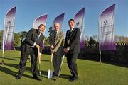 28 April 2011; Warren Deutrom, CEO Cricket Ireland, left, Norman Adams, President of Malahide Cricket Club, centre, and Mayor of Fingal Cllr. Ken Farrell, at the sod-turning ceremony for Ireland's new International Cricket Facility at Malahide Cricket Club, Malahide Demesne, Co. Dublin. Picture credit: Brian Lawless / SPORTSFILE