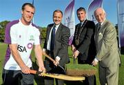 28 April 2011; Ireland cricket international John Mooney, left, with from left, Warren Deutrom, CEO Cricket Ireland, Mayor of Fingal Cllr. Ken Farrell, and Norman Adams, President of Malahide Cricket Club, at the sod-turning ceremony for Ireland's new International Cricket Facility at Malahide Cricket Club, Malahide Demesne, Co. Dublin. Picture credit: Brian Lawless / SPORTSFILE