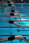 28 April 2011; The competitors dive into the pool at the start of the 1500m Freestyle at the Irish National Long Course Swimming Championships 2011. National Aquatic Centre, Abbotstown, Co. Dublin. Picture credit: Matt Browne / SPORTSFILE