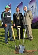 28 April 2011; Ireland cricket coach Phil Simmons, left, in conversation with Mayor of Fingal Cllr. Ken Farrell, and Norman Adams, President of Malahide Cricket Club, at the sod-turning ceremony for Ireland's new International Cricket Facility at Malahide Cricket Club, Malahide Demesne, Co. Dublin. Picture credit: Brian Lawless / SPORTSFILE