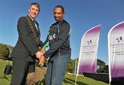 28 April 2011; Ireland cricket coach Phil Simmons, right, with Mayor of Fingal Cllr. Ken Farrell, at the sod-turning ceremony for Ireland's new International Cricket Facility at Malahide Cricket Club, Malahide Demesne, Co. Dublin. Picture credit: Brian Lawless / SPORTSFILE