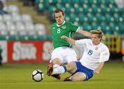 28 April 2011; Stephen Chambers, Republic of Ireland U18, in action against Tom Hurley, England U18. Centenary Shield, Republic of Ireland U18 v England U18, Tallaght Stadium, Tallaght, Co. Dublin. Picture credit: Pat Murphy / SPORTSFILE