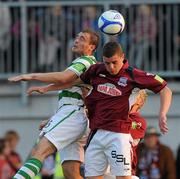 29 April 2011; Stephen Rice, Shamrock Rovers, in action against Gary Kelly, Galway United. Airtricity League Premier Division, Galway United v Shamrock Rovers, Terryland Park, Galway. Picture credit: Ray Ryan / SPORTSFILE