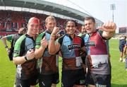 30 April 2011; Harlequins players from left, Joe Gray, Chris Robshaw, Maurie Fa'asavalu and Nick Easter celebrate after the win against Munster. Amlin Challenge Cup Semi-Final, Munster v Harlequins, Thomond Park, Limerick. Picture credit: Matt Browne / SPORTSFILE