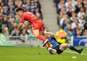 30 April 2011; David Skrela, Toulouse, is tackled by Brian O'Driscoll, Leinster. Heineken Cup Semi-Final, Leinster v Toulouse, Aviva Stadium, Lansdowne Road, Dublin. Picture credit: Brendan Moran / SPORTSFILE