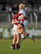 30 April 2011; Westmeath goalkeeper Gemma Leahy celebrates at the end of the game with her team-mate Triona Durkan, 3. Bord Gais Energy National Football League Division Four Final, Westmeath v Roscommon, Cusack Park, Ennis, Co. Clare. Picture credit: David Maher / SPORTSFILE