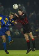 15 December 2001; Fergal Coleman of Longford Town in action against Colin Hawkins of Bohemians during the FAI Carlsberg Cup Second Round match between Longford Town and Bohemians at Flancare Park in Longford. Photo by David Maher/Sportsfile