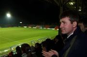 15 December 2001; Bohemians manager and former Longford Town manager Stephen Kenny sits in the stands prior to the FAI Carlsberg Cup Second Round match between Longford Town and Bohemians at Flancare Park in Longford. Photo by David Maher/Sportsfile