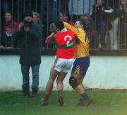 16 December 2001; Dessie Farrell of Na Fianna clashes with Barry Mernagh of Rathnew, which resulted in Farrell being sent off by referee Mick Monahan during the AIB Leinster Senior Club Football Championship Final match between Na Fianna and Rathnew at St Conleth's Park in Newbridge, Kildare. Photo by Brendan Moran/Sportsfile
