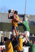 22 December 2001; Hugo McMeniman of Australia wins possession of a lineout ahead of Arthur Hulihan of Ireland during the International Schools Friendly match between Ireland and Australia at Temple Hill in Cork. Photo by Matt Browne/Sportsfile