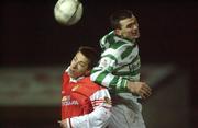 23 December 2001; Ger McCarthy of St Patrick's Athletic in action against Pat Scully of Shamrock Rovers during the eircom League Premier Division match between Shamrock Rovers and St Patrick's Athletic at Richmond Park in Dublin. Photo by David Maher/Sportsfile