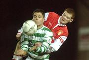 23 December 2001; Stephen Grant of Shamrock Rovers in action against Colm Foley of St Patrick's Athletic during the eircom League Premier Division match between Shamrock Rovers and St Patrick's Athletic at Richmond Park in Dublin. Photo by David Maher/Sportsfile