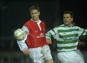 23 December 2001; Robbie Griffin of St Patrick's Athletic in action against Stephen Grant of Shamrock Rovers during the eircom League Premier Division match between Shamrock Rovers and St Patrick's Athletic at Richmond Park in Dublin. Photo by David Maher/Sportsfile