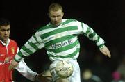 23 December 2001; Sean Francis of Shamrock Rovers in action against Darragh Mcguire of St Patrick's Athletic during the eircom League Premier Division match between Shamrock Rovers and St Patrick's Athletic at Richmond Park in Dublin. Photo by David Maher/Sportsfile