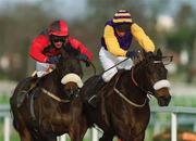 26 December 2001; Thari, with Paul Carberry up, right, leads Petersham, with Tom Rudd up, on their way to winning the Kerry Spring Maiden Hurdle on Day One of the Leopardstown Christmas Festival at Leopardstown Racecourse in Dublin. Photo by Ray McManus/Sportsfile