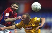 28 December 2001; Owen Heary of Shelbourne in action against Gary O'Neill of Bohemians during the eircom League Premier Division match between Shelbourne and Bohemians at Tolka Park in Dublin. Photo by David Maher/Sportsfile