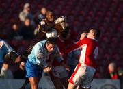 30 December 2001;  Russell Payne and Darren Kelly of Derry City in action against Stephen Napier of Cork City during the eircom League Premier Division match between Cork City and Derry City at Turners Cross in Dublin. Photo by David Maher/Sportsfile
