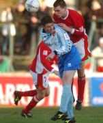 30 December 2001; Padraig Moran of Derry City in action against Stephen Napier of Cork City during the eircom League Premier Division match between Cork City and Derry City at Turners Cross in Dublin. Photo by David Maher/Sportsfile