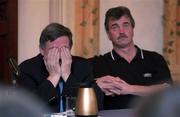 4 December 2001; Shelbourne Secretary Ollie Byrne, left, and Shamrock Rovers manager Damien Richardson during a National League United Forum at Wynne's Hotel in Dublin. Photo by Brendan Moran/Sportsfile