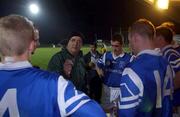 28 November 2001; Cavan manager Mattie Kerrigan talks to his players during the Simonstown Intercounty Senior Football Floodlit Tournament match between Cavan and Louth in Simonstown in Meath. Photo by Damien Eagers/Sportsfile