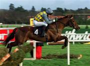 28 December 2001; Catch Ball, with Ruby Walsh up, jumps the last during the woodiesdiy.com Christmas Hurdle on Day Three of the Leopardstown Christmas Festival at Leopardstown Racecourse in Dublin. Photo by Matt Browne/Sportsfile