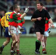 23 December 2001; Mark Coffey of Rathnew makes an appeal to referee Pat Fox after a Na Fianna goal during the AIB Leinster Senior Club Football Championship Final Replay match between Rathnew and Na Fianna at St Conleth's Park in Newbridge, Kildare. Photo by Damien Eagers/Sportsfile