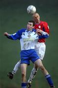 6 January 2002; Tony McCarthy of Shelbourne in action against Darren McKenna of Monaghan United during the eircom League Premier Division match between Monaghan United and Shelbourne at Century Homes Park in Monaghan. Photo by David Maher/Sportsfile