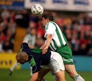 6 January 2002; Tony Grant of Shamrock Rovers in action against Jody Lynch of Bray Wanderers during the eircom League Premier Division match between Bray Wanderers and Shamrock Rovers at the Carlisle Grounds in Bray, Wicklow. Photo by Pat Murphy/Sportsfile