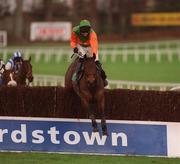 27 December 2001; Alcapone, with Barry Geraghty up, jumps the last, first time round, on their way to finishing second in the Paddy Power Tax Free Dial-a-Bet Steeplechase on Day Two of the Leopardstown Christmas Festival at Leopardstown Racecourse in Dublin. Photo by Damien Eagers/Sportsfile