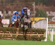 27 December 2001; Mighty Mist, with Conor O'Dwyer up,  jumps the last, first time round, during the Paddy Power Festival 3-Y-O Hurdle on Day Two of the Leopardstown Christmas Festival at Leopardstown Racecourse in Dublin. Photo by Damien Eagers/Sportsfile