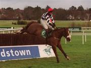 27 December 2001; Balla Sola, with Paul Moloney up, jumps the last during the Paddy Power Tax Free Dial-a-Bet Steeplechase on Day Two of the Leopardstown Christmas Festival at Leopardstown Racecourse in Dublin. Photo by Damien Eagers/Sportsfile